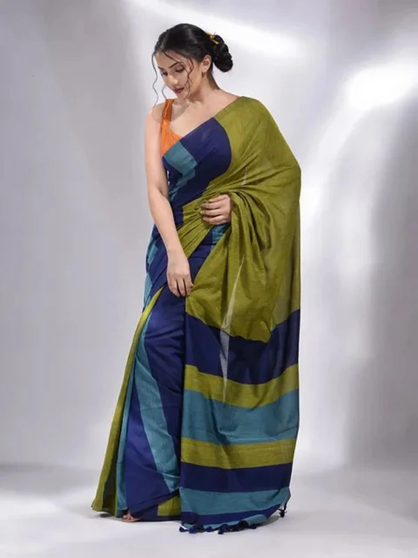 Handloom Multicolored Strips Saree - Costa Del Sol