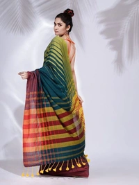 Handloom Multicolored 3D Strips Saree - Glade Green