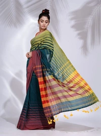 Handloom Multicolored 3D Strips Saree - Glade Green