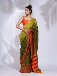 Handloom Multicolored 3D Strips Saree - Costa Del Sol