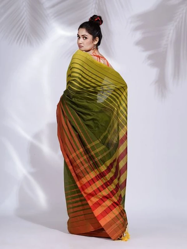 Handloom Multicolored 3D Strips Saree - Costa Del Sol