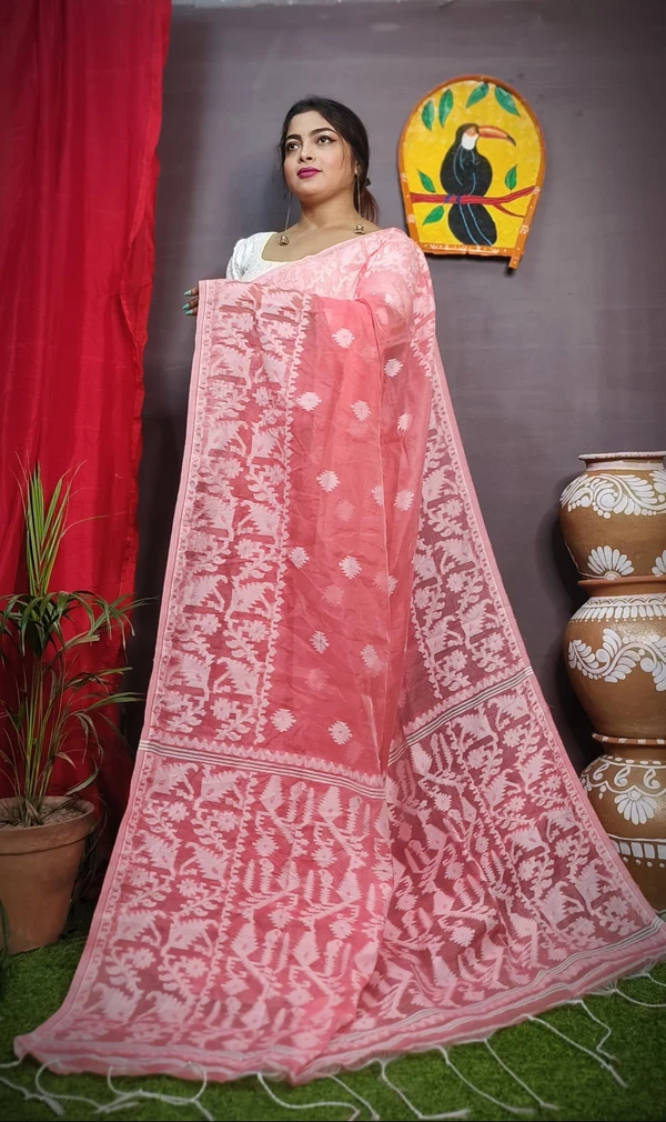 Handloom Traditional Woven Soft Jamdani - Peach