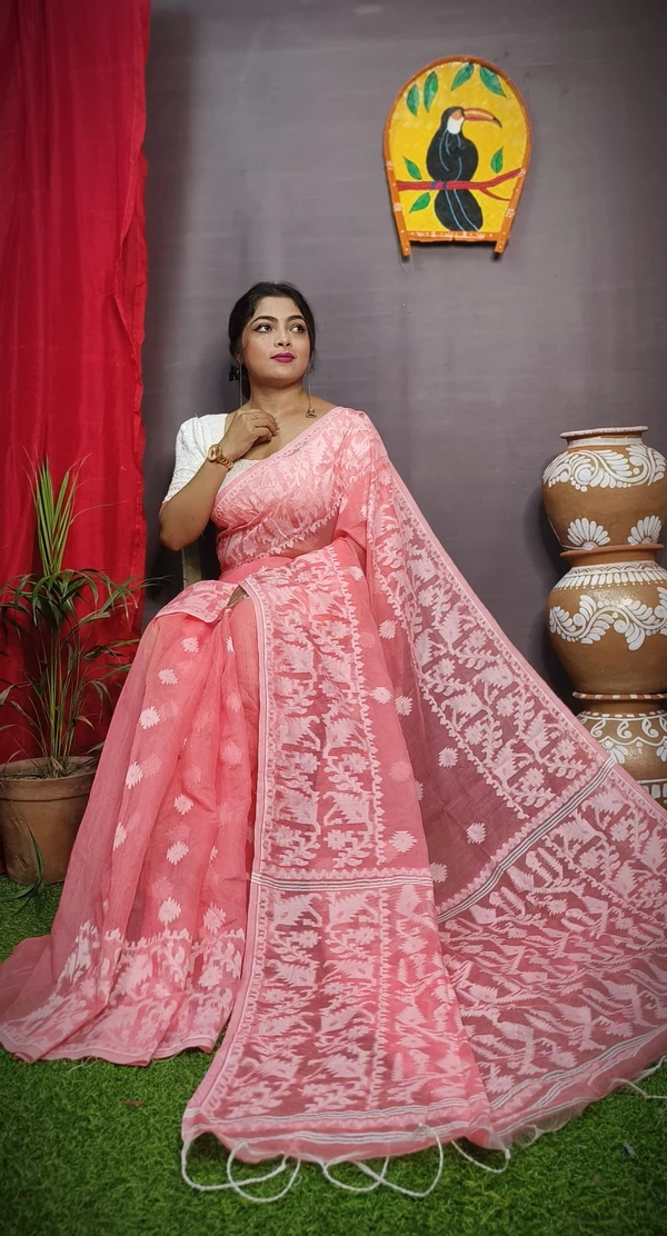 Handloom Traditional Woven Soft Jamdani - Peach