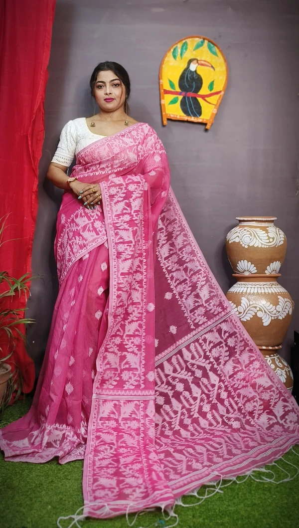 Handloom Traditional Woven Soft Jamdani - Brilliant Rose