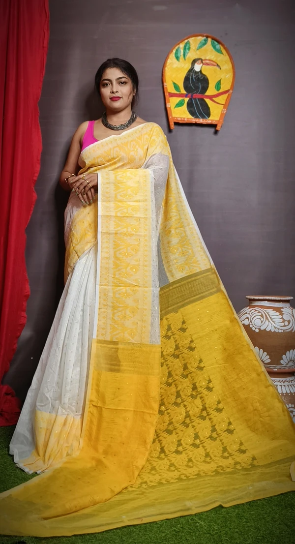 Handloom Traditional Woven Soft Jamdani - Yellow