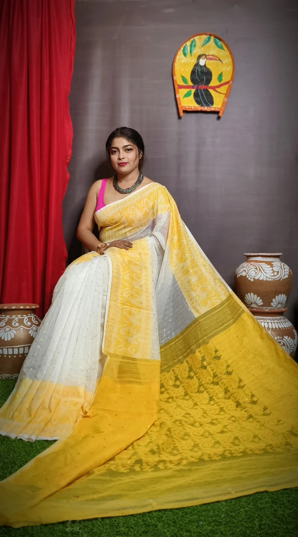 Handloom Traditional Woven Soft Jamdani - Yellow