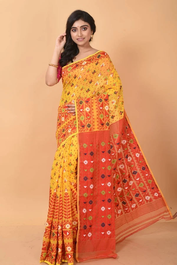 Handloom Traditional Woven Soft Jamdani - Web Orange, Soft