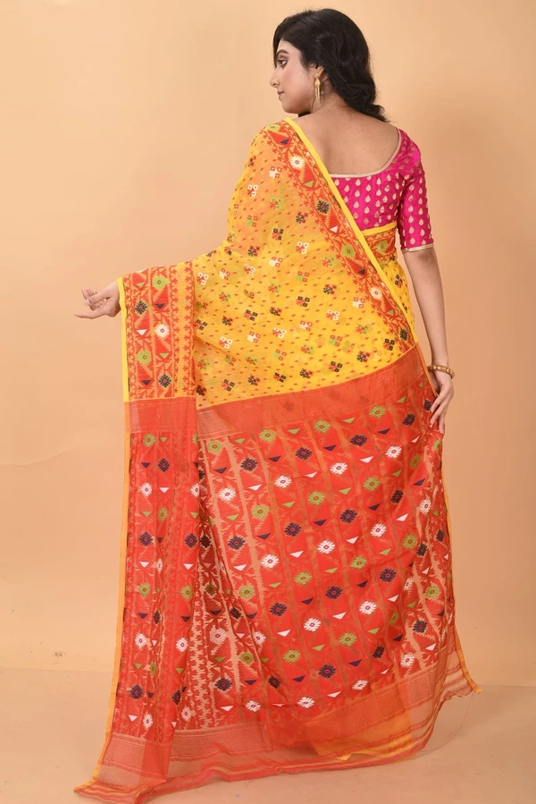 Handloom Traditional Woven Soft Jamdani - Web Orange, Soft