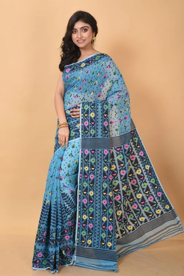 Handloom Traditional Woven Soft Jamdani - Regent St Blue, Soft
