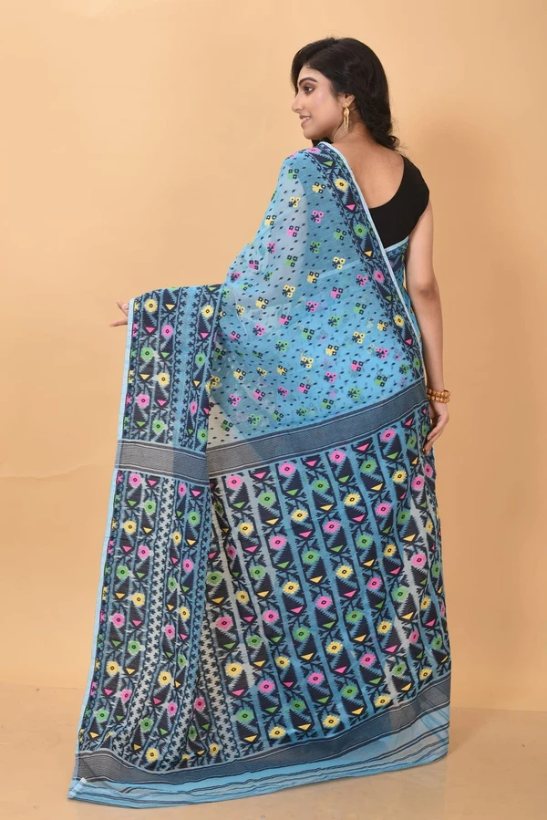 Handloom Traditional Woven Soft Jamdani - Regent St Blue, Soft