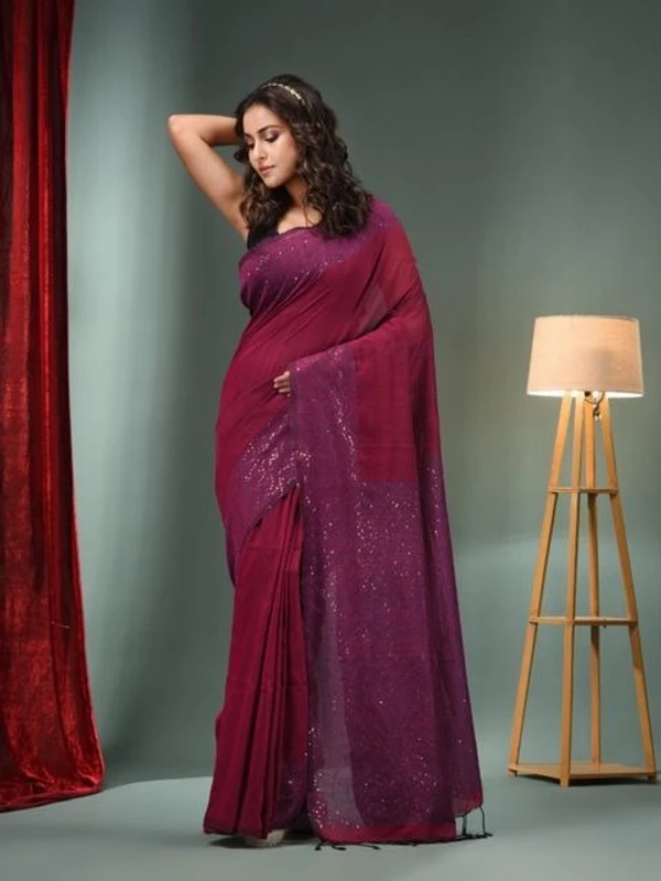 Handloom Border & Pallu Sequence Work Saree - Maroon