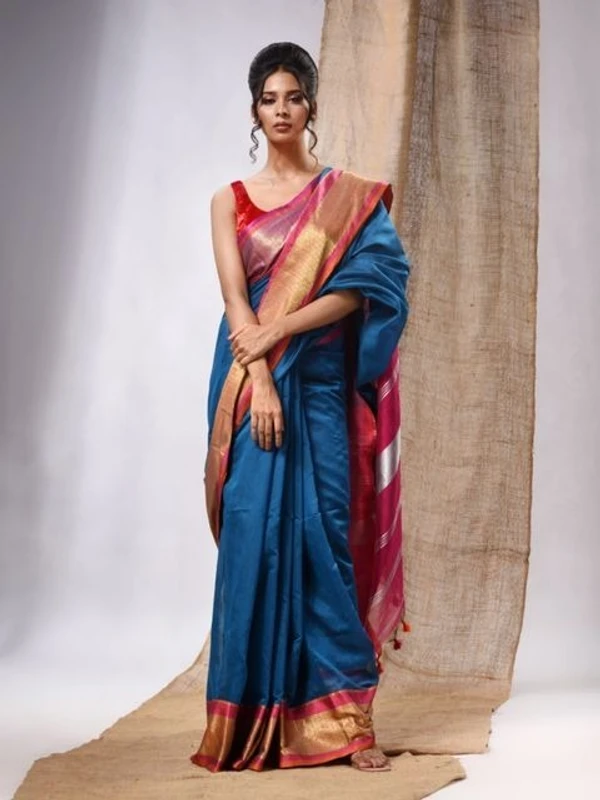 Nilima Handloom Maheswari Work Zari Woven Saree - Blue