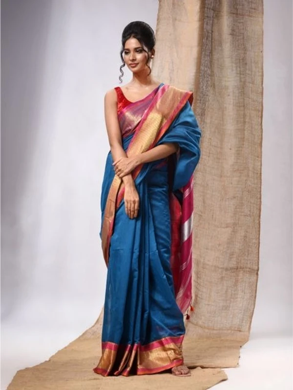 Nilima Handloom Maheswari Work Zari Woven Saree - Blue