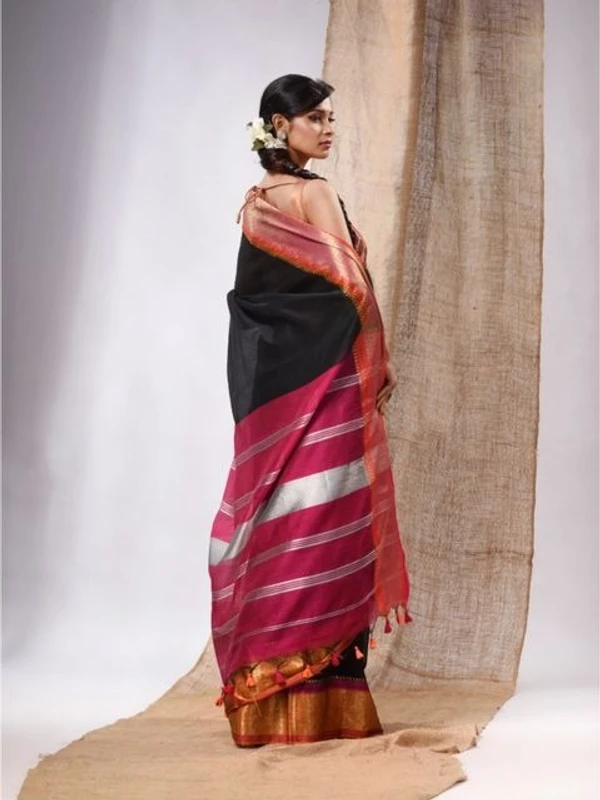 Nilima Handloom Maheswari Work Zari Woven Saree - Black