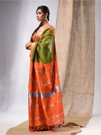 Nilima Handloom Maheswari Work Zari Woven Saree - Olive