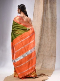 Nilima Handloom Maheswari Work Zari Woven Saree - Olive