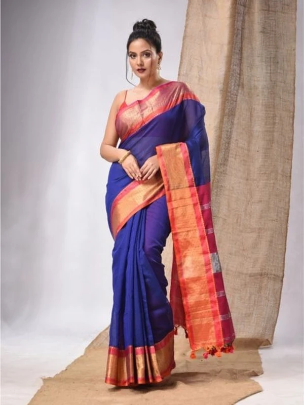 Nilima Handloom Maheswari Work Zari Woven Saree - Blue