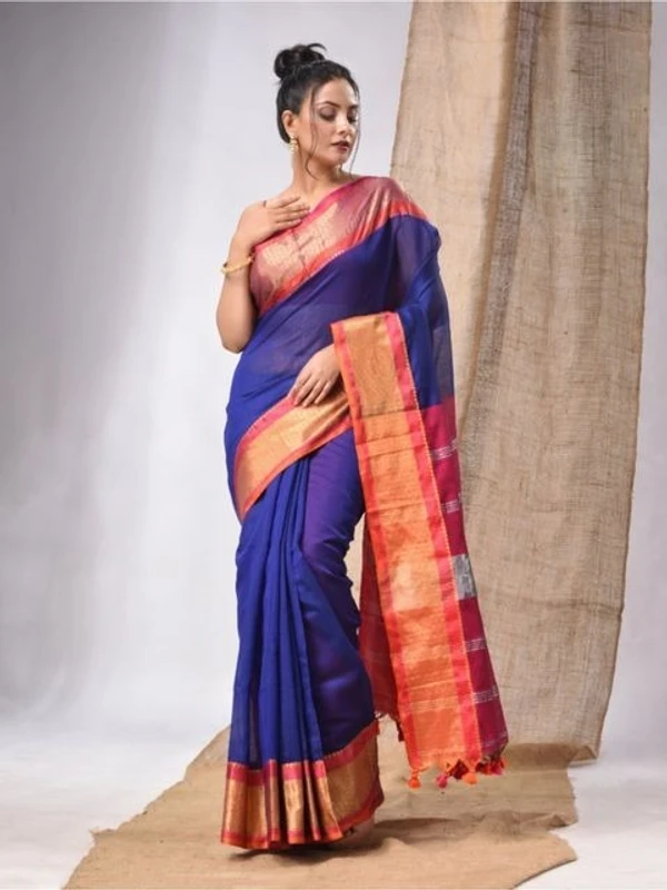 Nilima Handloom Maheswari Work Zari Woven Saree - Blue