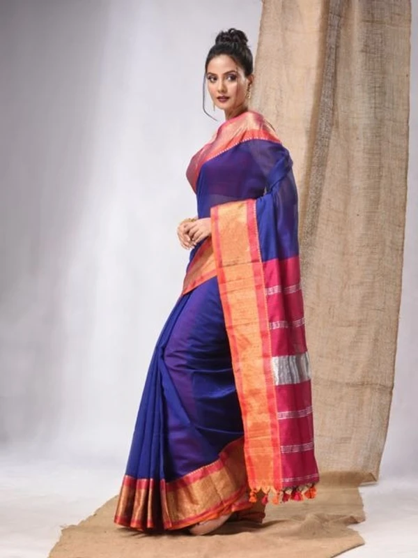 Nilima Handloom Maheswari Work Zari Woven Saree - Blue