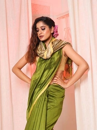 Nilima Handloom Silver Zari Slab Pallu Saree - Olive