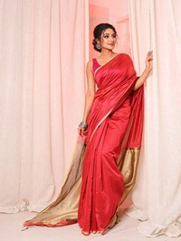 Nilima Handloom Silver Zari Slab Pallu Saree - Coral