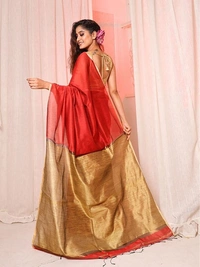 Nilima Handloom Silver Zari Slab Pallu Saree - Red