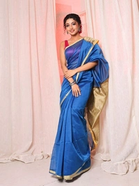 Nilima Handloom Silver Zari Slab Pallu Saree - Blue