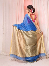 Nilima Handloom Silver Zari Slab Pallu Saree - Blue