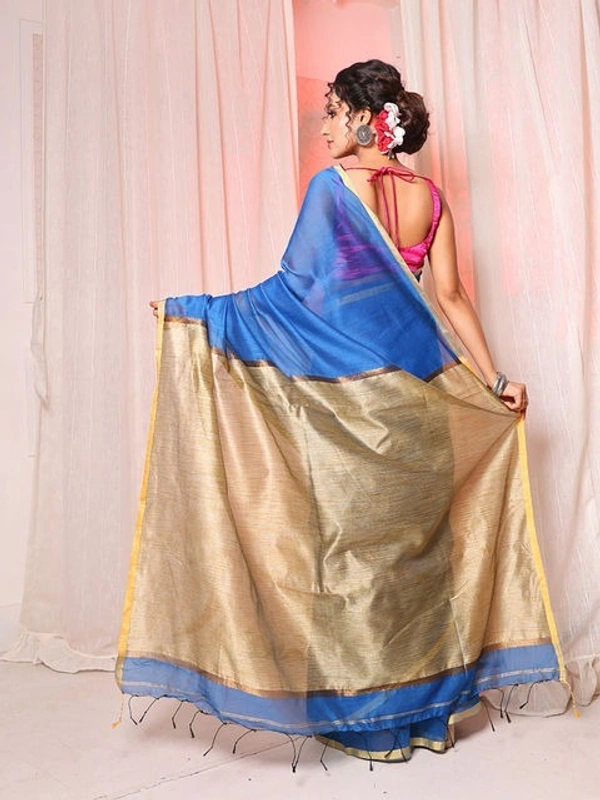 Nilima Handloom Silver Zari Slab Pallu Saree - Blue