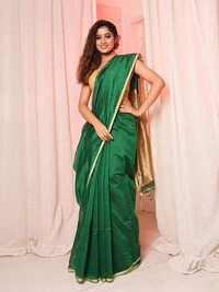 Nilima Handloom Silver Zari Slab Pallu Saree - Japanese Laurel