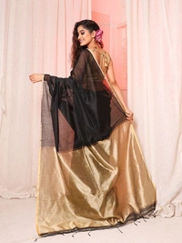 Nilima Handloom Silver Zari Slab Pallu Saree - Black