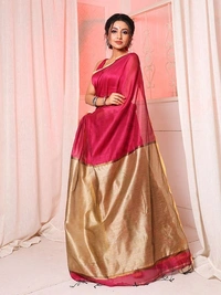 Nilima Handloom Silver Zari Slab Pallu Saree - Pink