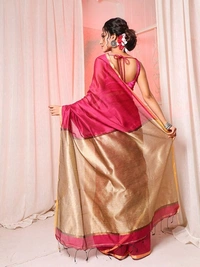 Nilima Handloom Silver Zari Slab Pallu Saree - Pink