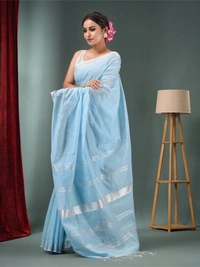 Nilima Handloom Zari Border Cotton Slab Saree - Seagull, Cotton Slab