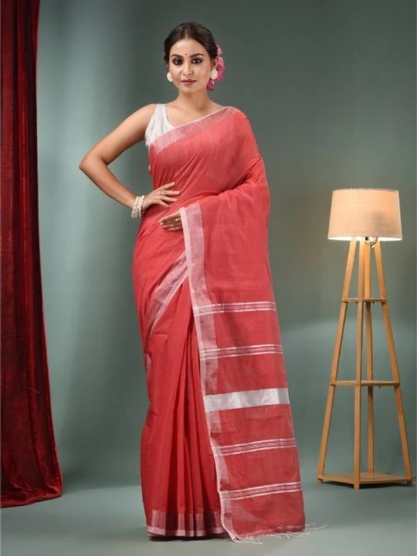 Nilima Handloom Zari Border Cotton Slab Saree - Red, Cotton Slab