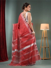 Nilima Handloom Zari Border Cotton Slab Saree - Red, Cotton Slab