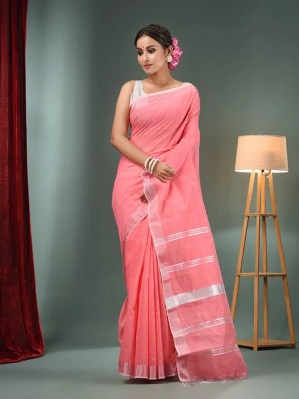 Nilima Handloom Zari Border Cotton Slab Saree - Pink, Cotton Slab