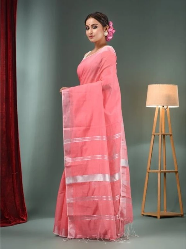 Nilima Handloom Zari Border Cotton Slab Saree - Pink, Cotton Slab