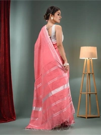 Nilima Handloom Zari Border Cotton Slab Saree - Pink, Cotton (CK)