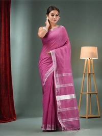 Nilima Handloom Zari Border Cotton Slab Saree - Magenta / Fuchsia, Cotton Slab