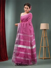 Nilima Handloom Zari Border Cotton Slab Saree - Magenta / Fuchsia, Cotton Slab