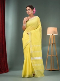 Nilima Handloom Zari Border Cotton Slab Saree - Golden Fizz, Cotton Slab
