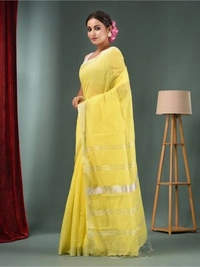 Nilima Handloom Zari Border Cotton Slab Saree - Golden Fizz, Cotton Slab
