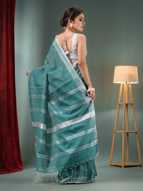 Nilima Handloom Zari Border Cotton Slab Saree - Sea Green, Cotton Slab