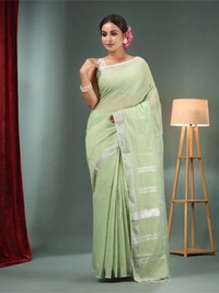 Nilima Handloom Zari Border Cotton Slab Saree - Granny Smith Apple, Cotton (CK)