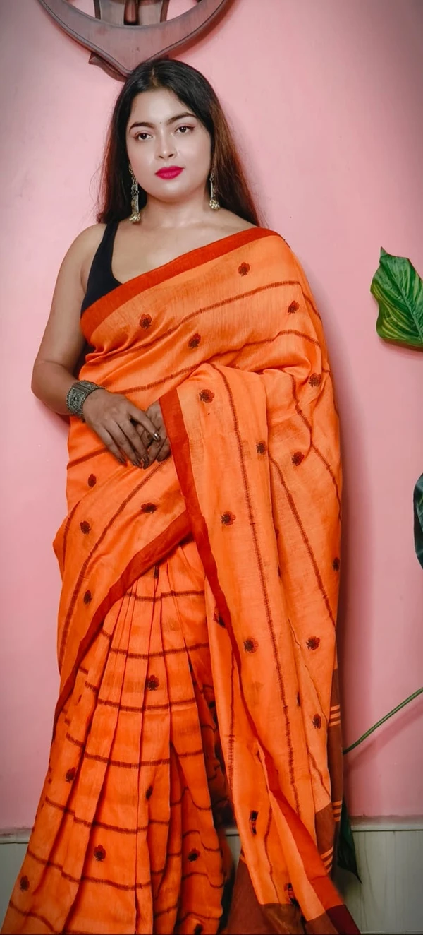 Handloom Woven Motive Saree - Orange