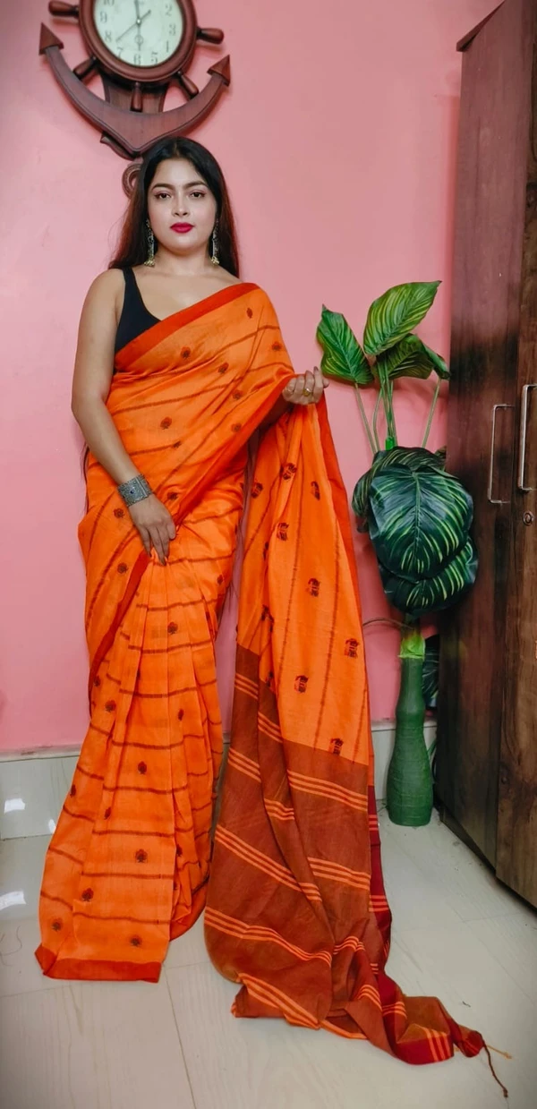 Handloom Woven Motive Saree - Orange