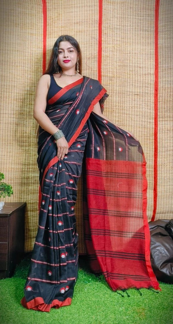 Handloom Woven Motive Saree - Black