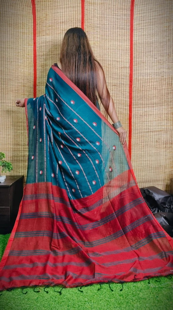 Handloom Woven Motive Saree - Deep Sea Green