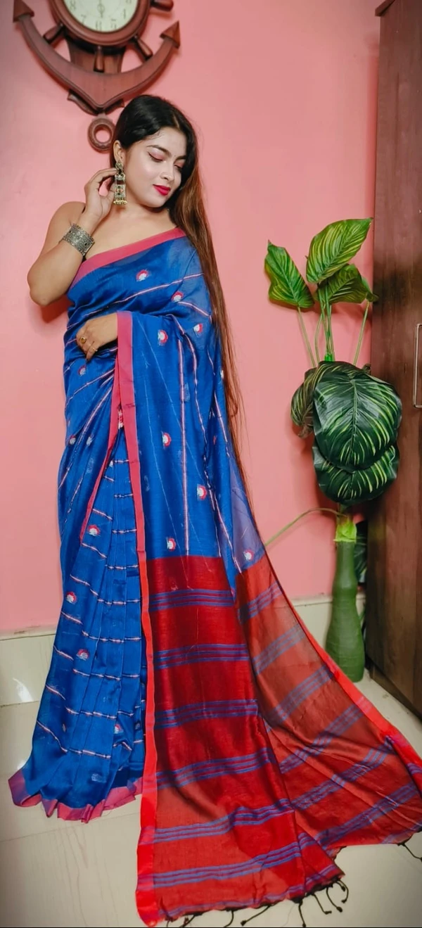 Handloom Woven Motive Saree - Blue